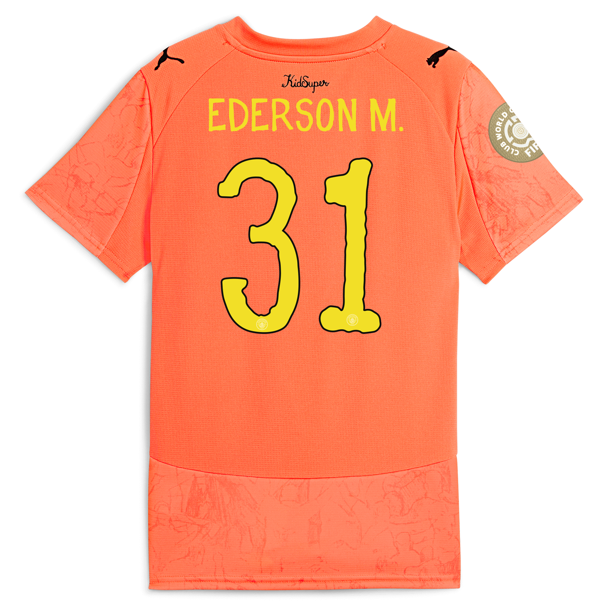 Manchester City kids manchester city gk kidsuper club world cup jersey orange 202526 with ederson m. 31 printing Shirts - Official Store