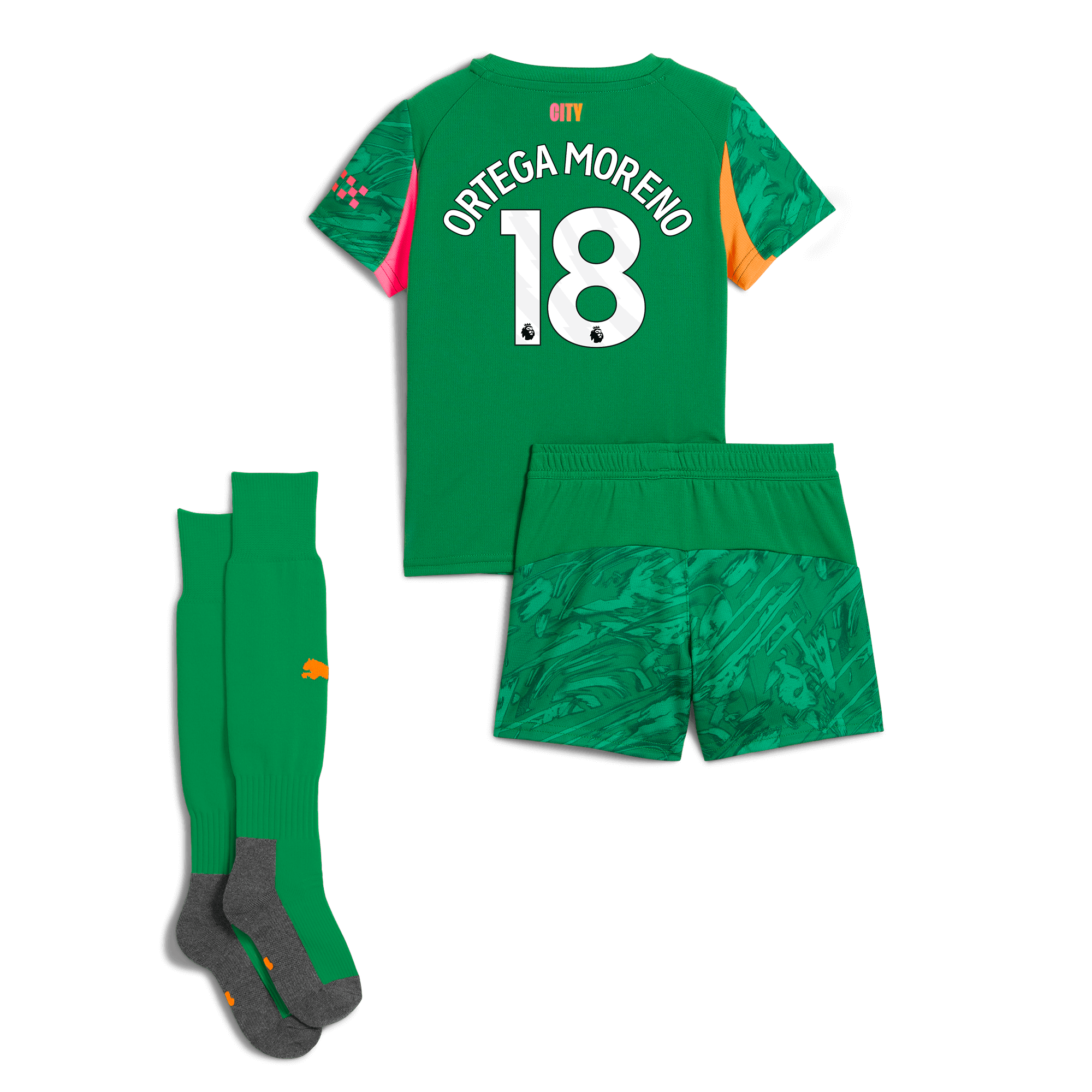 Manchester City kids manchester city goalkeeper mini kit green 202526 with ortega moreno 18 printing Shirts - Official Store