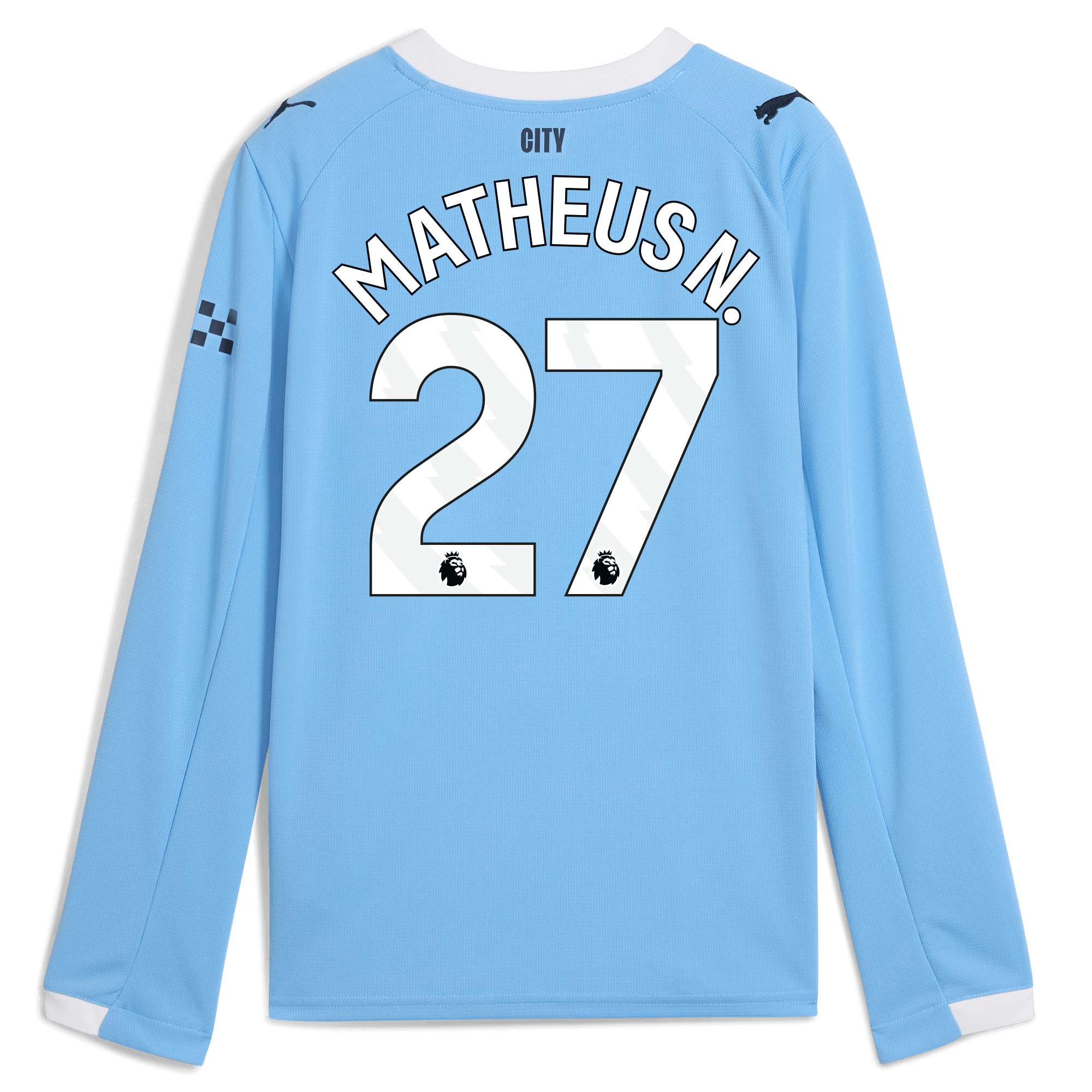 Manchester City kids manchester city home jersey 202526 long sleeve with matheus n. 27 printing Shirts - Official Store