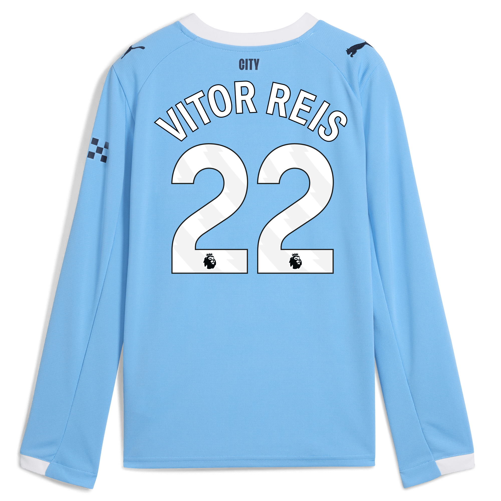 Manchester City kids manchester city home jersey 202526 long sleeve with vitor reis 22 printing Shirts - Official Store