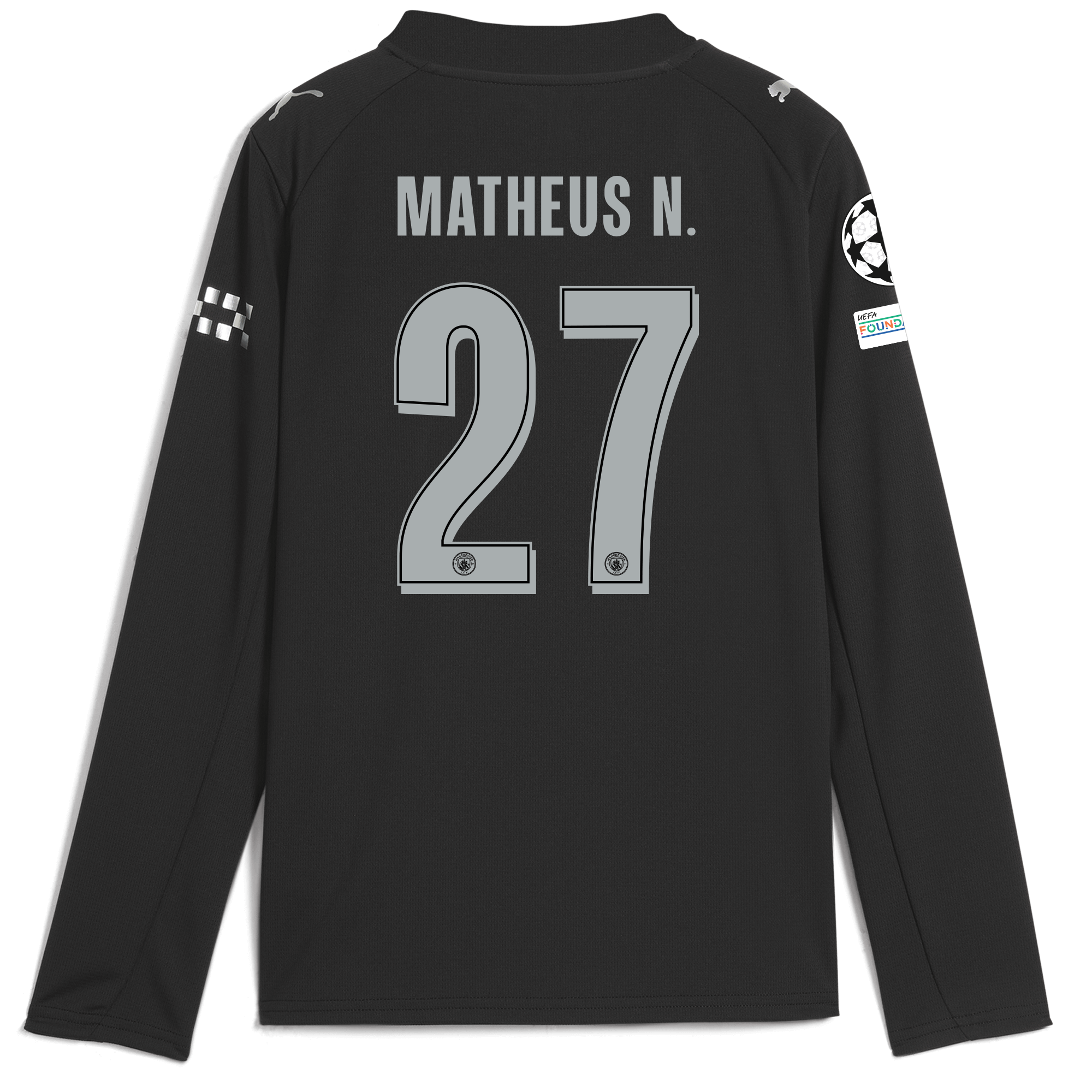 Manchester City kids manchester city man city champions league away jersey 202526 long sleeve with matheus n. 27 printing Shirts - Official Store