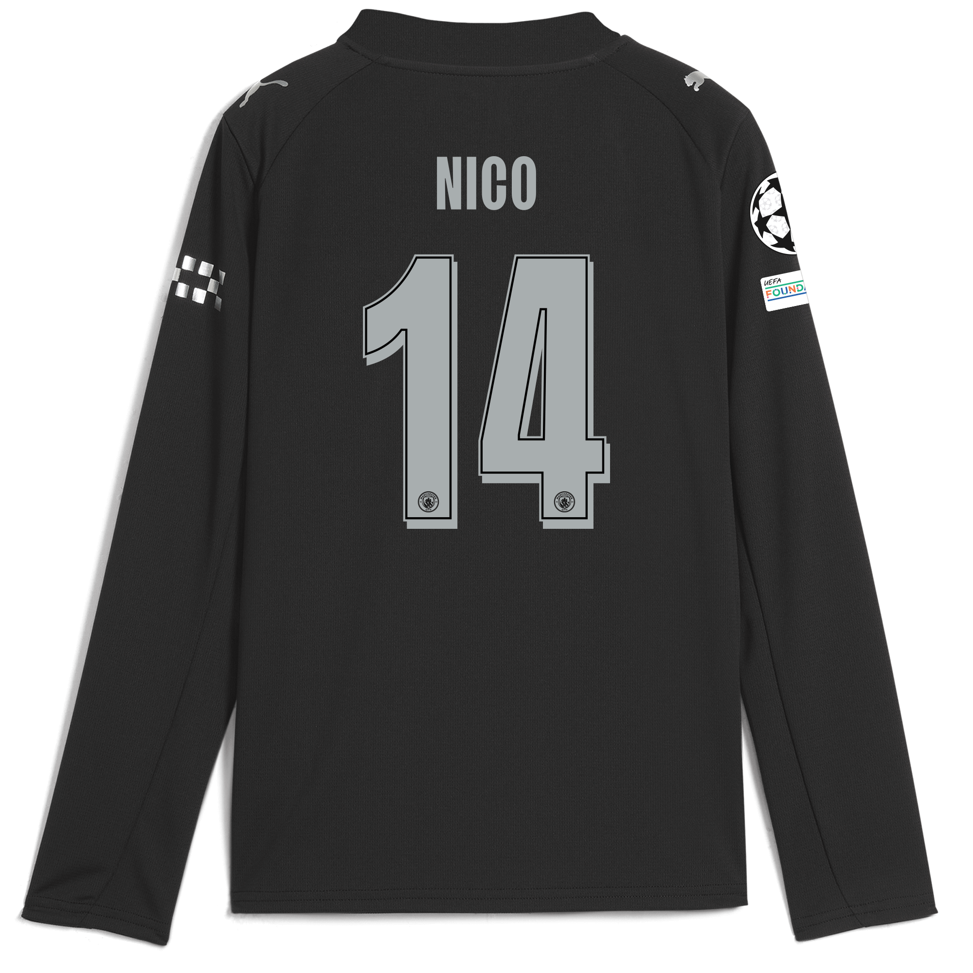 Manchester City kids manchester city man city champions league away jersey 202526 long sleeve with nico 14 printing Shirts - Official Store