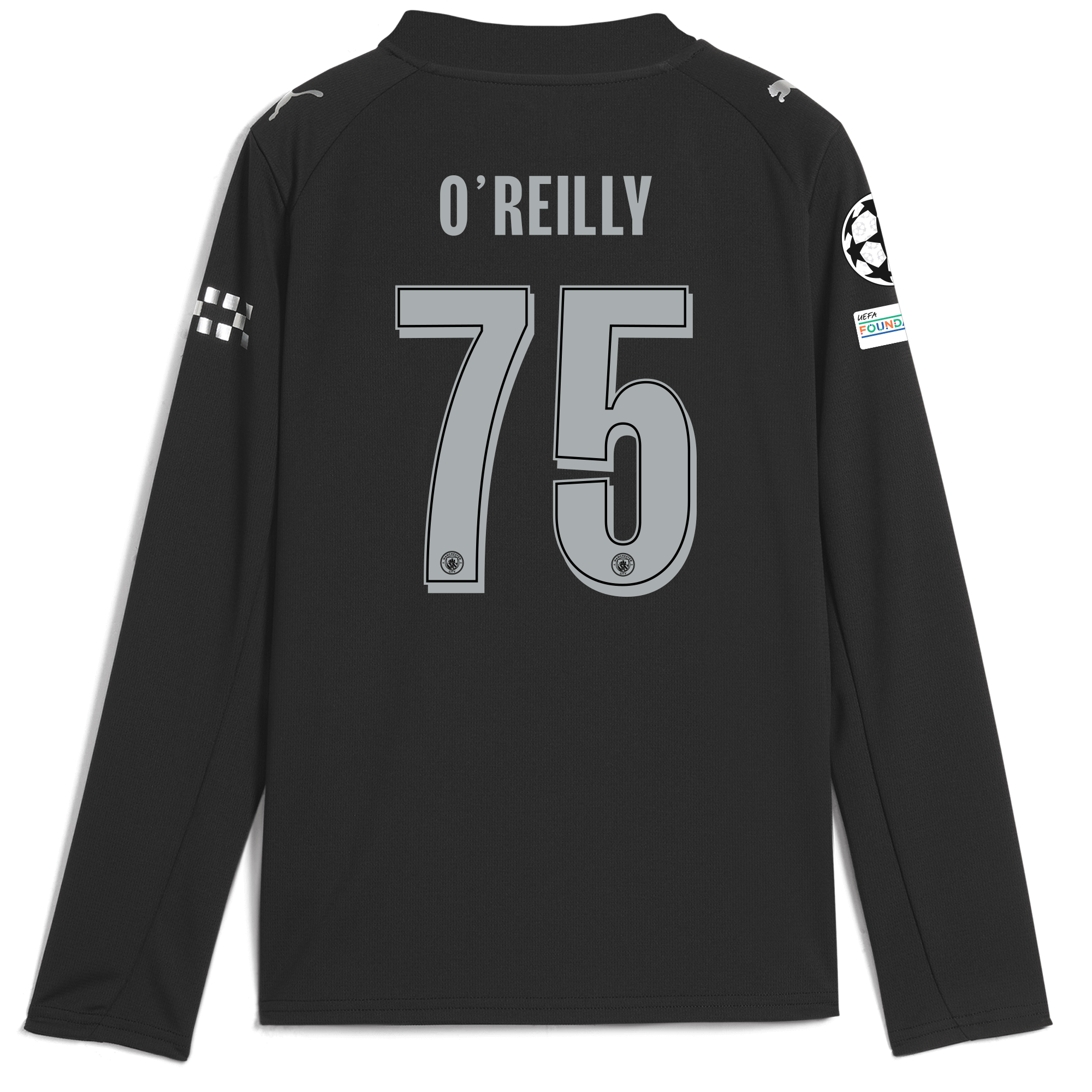 Manchester City kids manchester city man city champions league away jersey 202526 long sleeve with oreilly 75 printing Shirts - Official Store