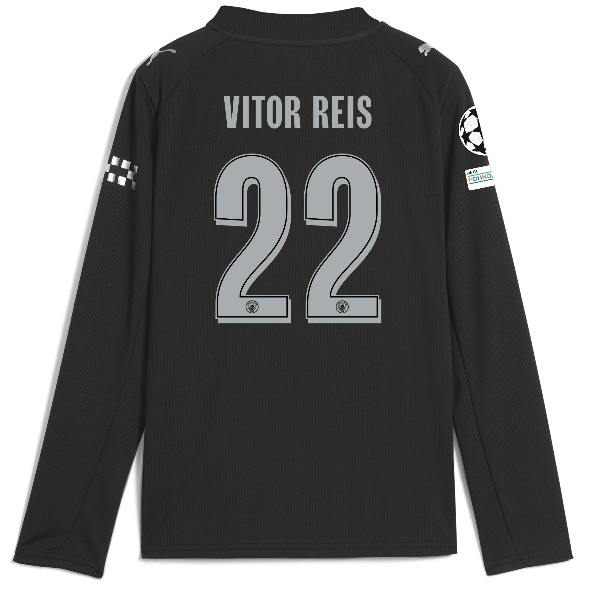 Manchester City kids manchester city man city champions league away jersey 202526 long sleeve with vitor reis 22 printing Shirts - Official Store