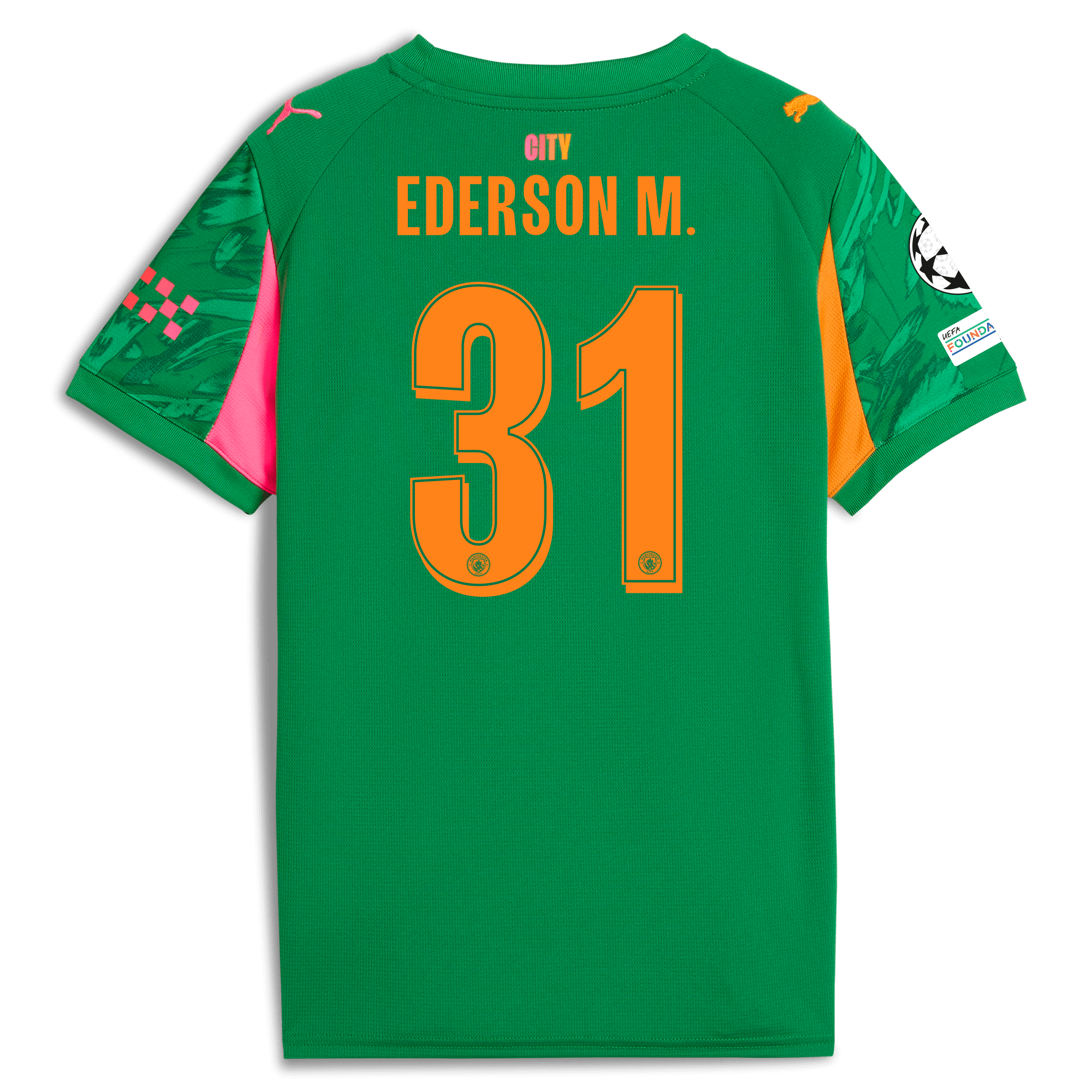 Manchester City kids manchester city man city champions league goalkeeper jersey green 202526 with ederson m. 31 printing Shirts - Official Store