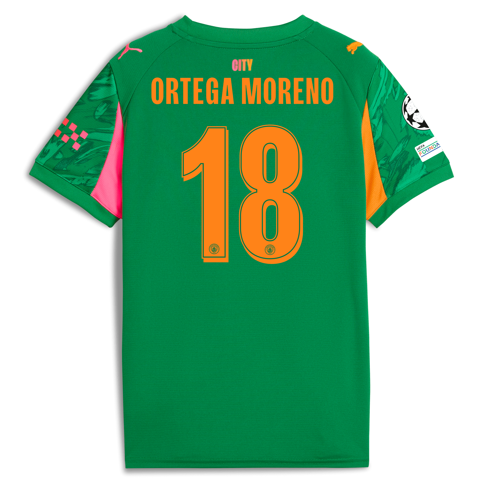 Manchester City kids manchester city man city champions league goalkeeper jersey green 202526 with ortega moreno 18 printing Shirts - Official Store