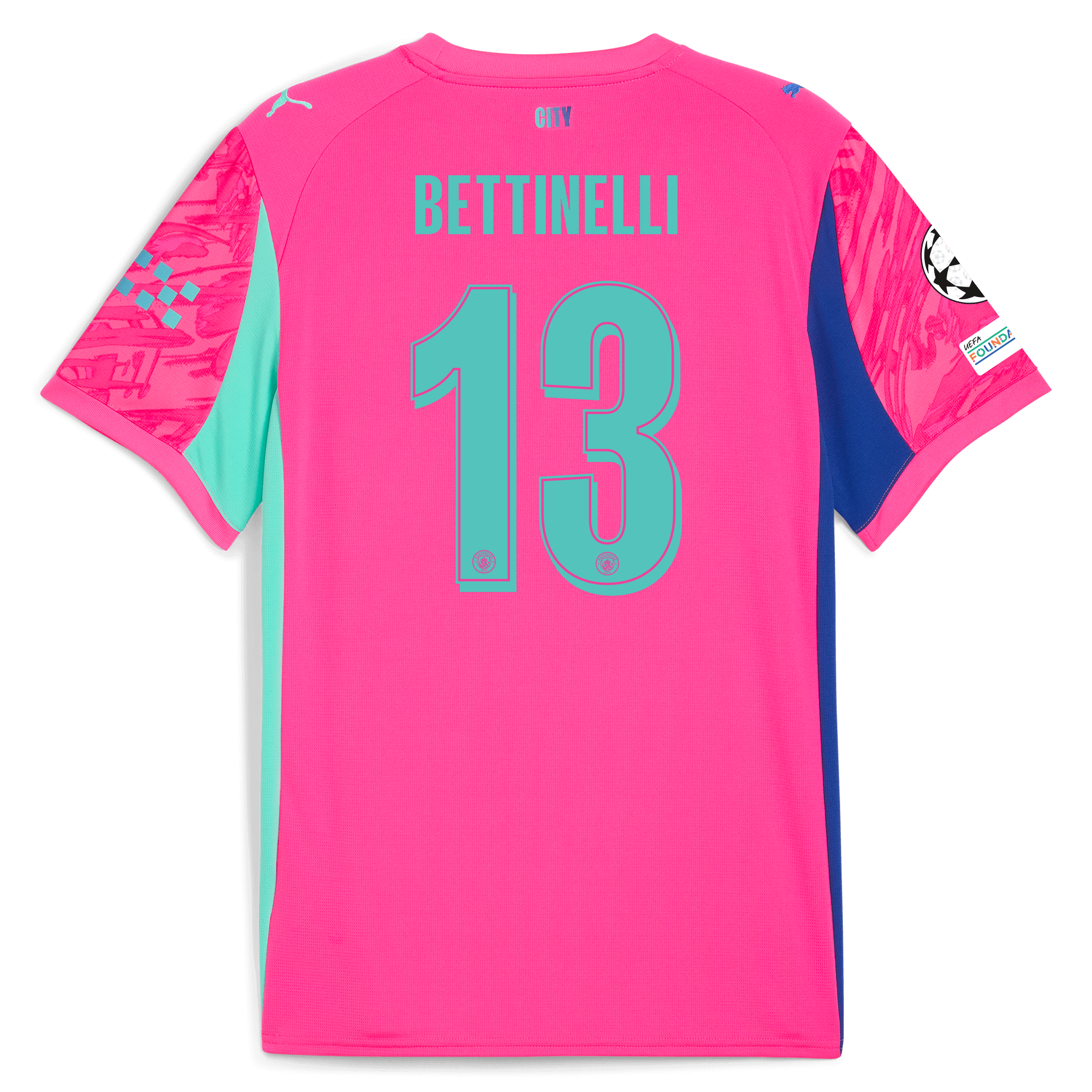 Manchester City kids manchester city man city champions league goalkeeper jersey pink 202526 with bettinelli 13 printing Shirts - Official Store