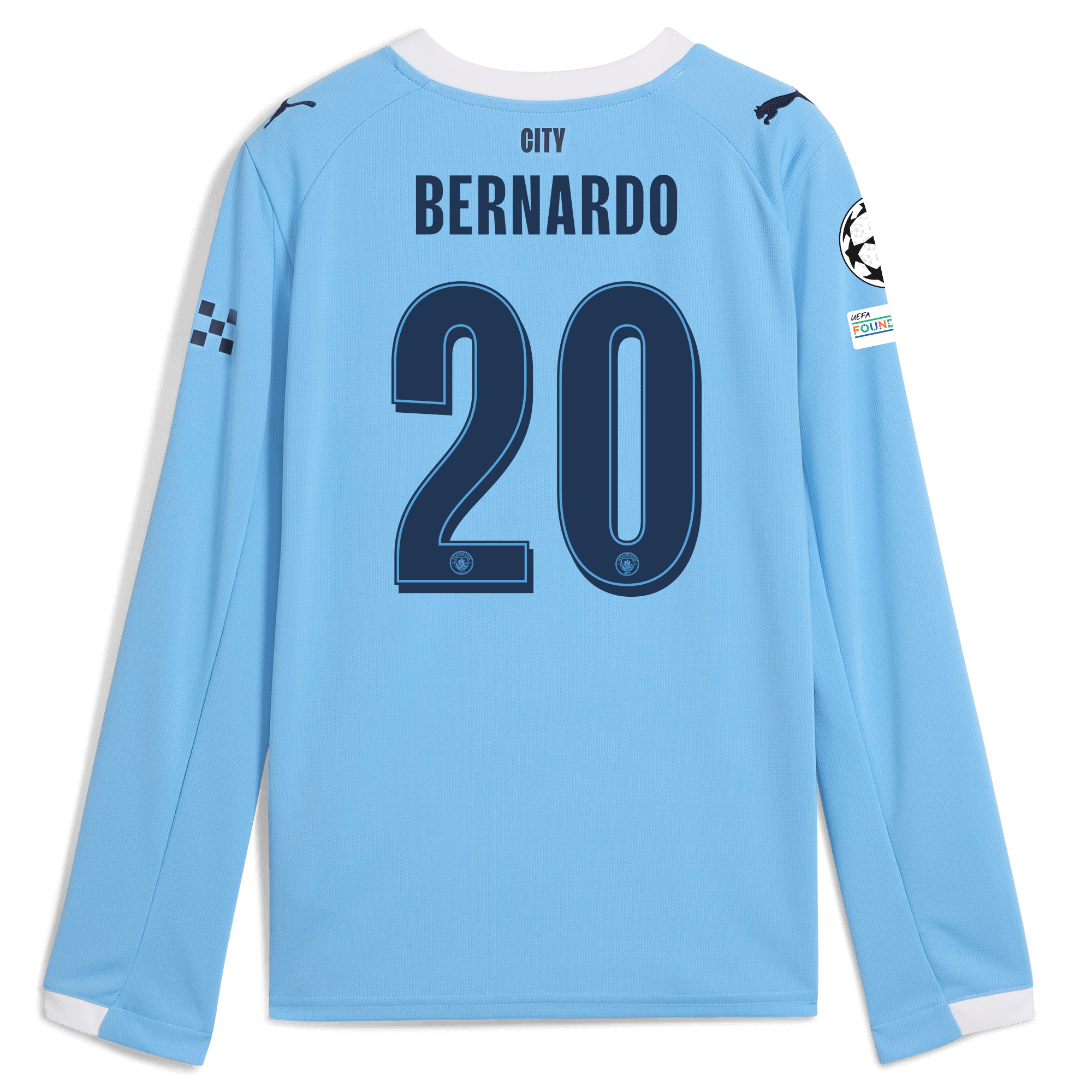 Manchester City kids manchester city man city champions league home jersey 202526 long sleeve with bernardo 20 printing Shirts - Official Store