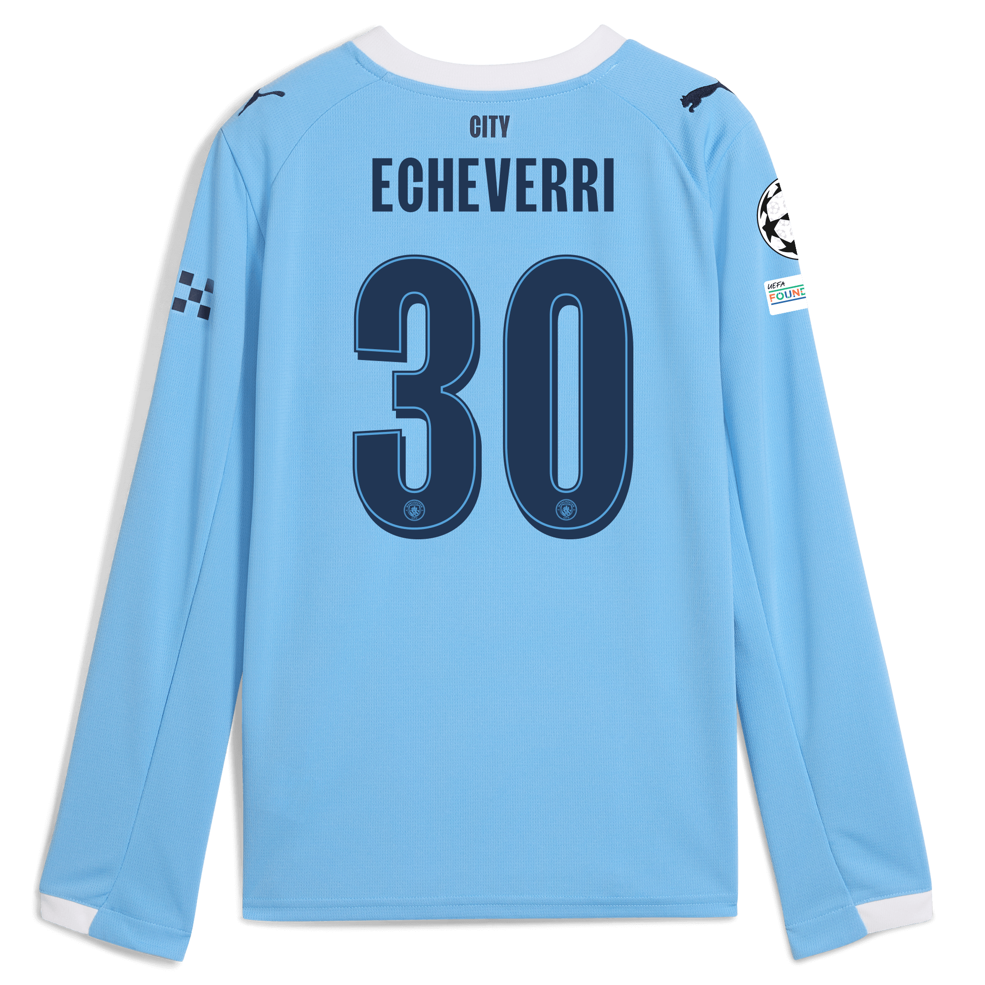 Manchester City kids manchester city man city champions league home jersey 202526 long sleeve with echeverri 30 printing Shirts - Official Store