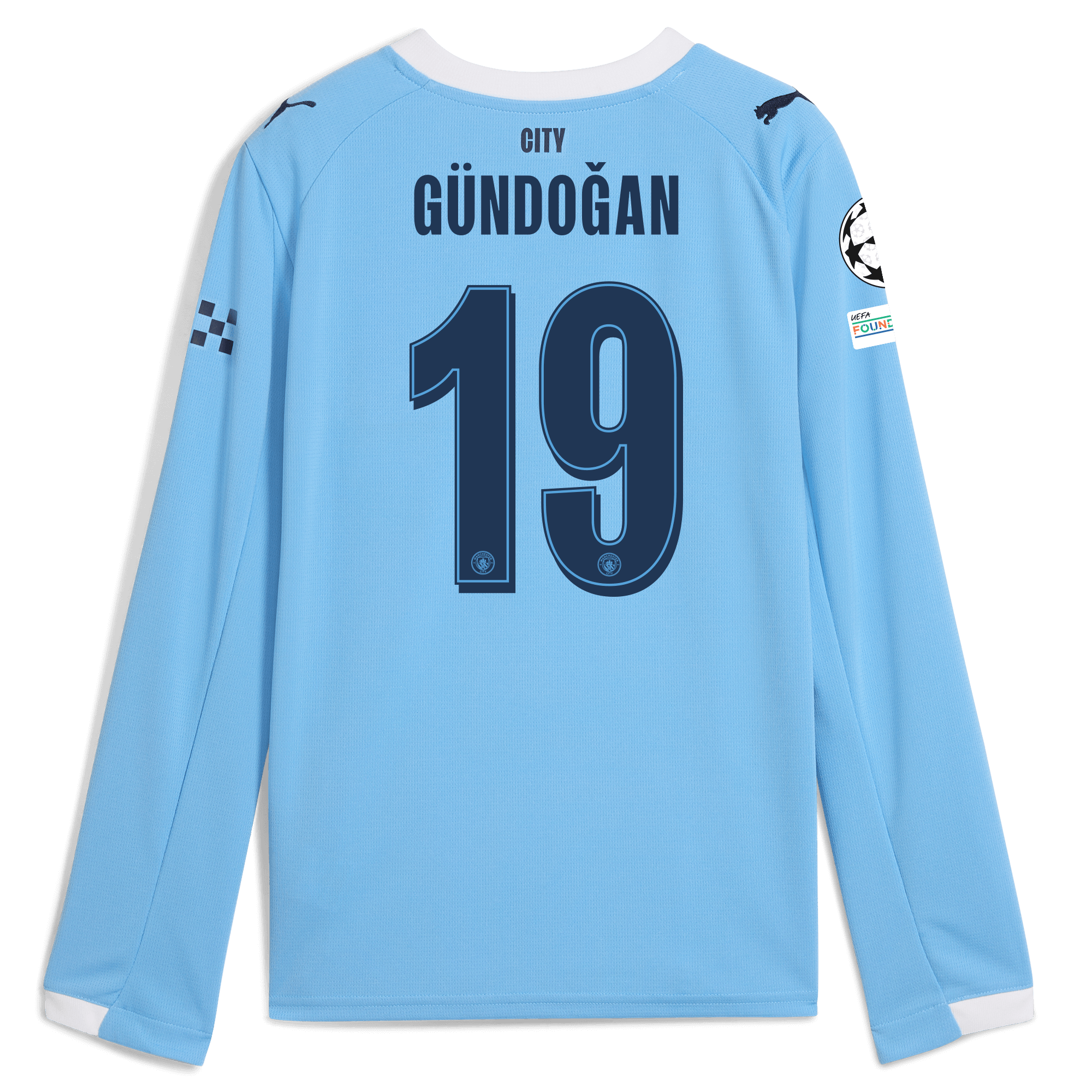 Manchester City kids manchester city man city champions league home jersey 202526 long sleeve with gÜndoĞan 19 printing Shirts - Official Store