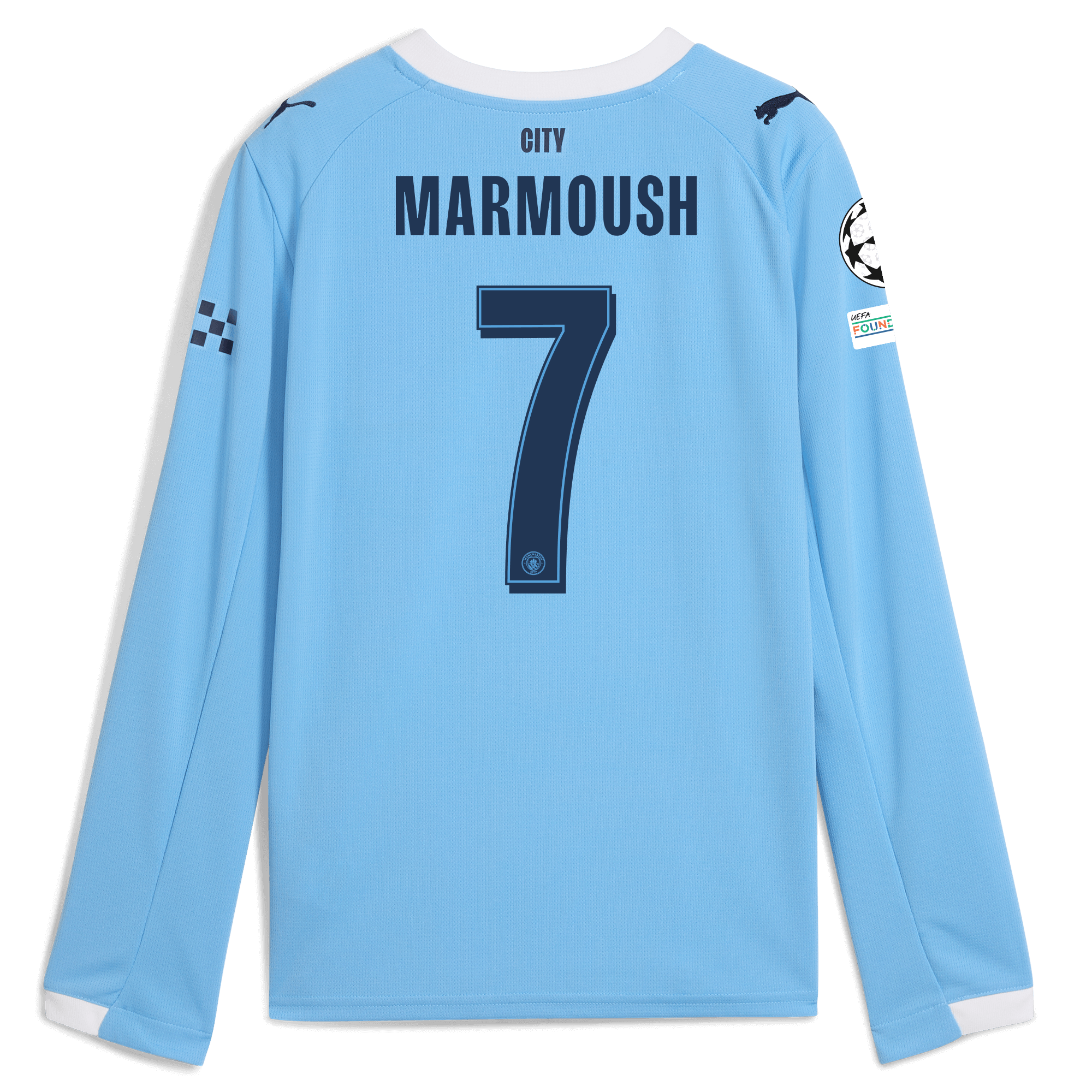 Manchester City kids manchester city man city champions league home jersey 202526 long sleeve with marmoush 7 printing Shirts - Official Store