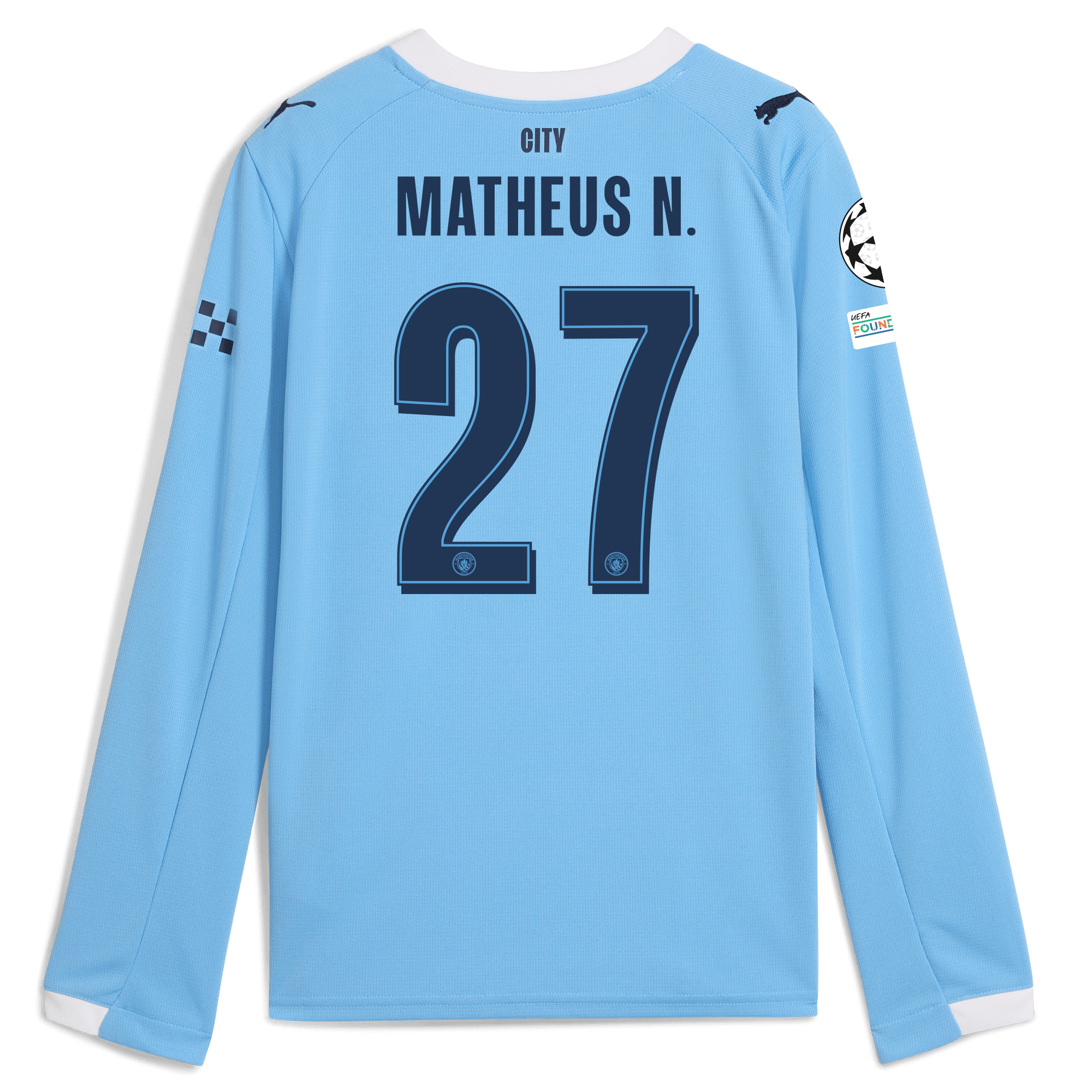 Manchester City kids manchester city man city champions league home jersey 202526 long sleeve with matheus n. 27 printing Shirts - Official Store