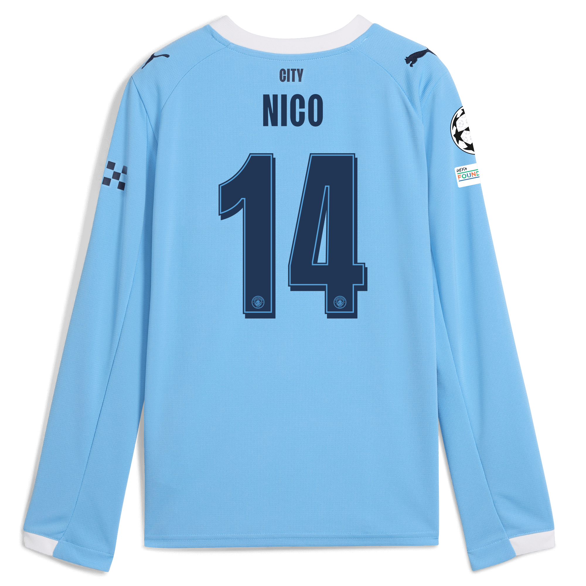 Manchester City kids manchester city man city champions league home jersey 202526 long sleeve with nico 14 printing Shirts - Official Store