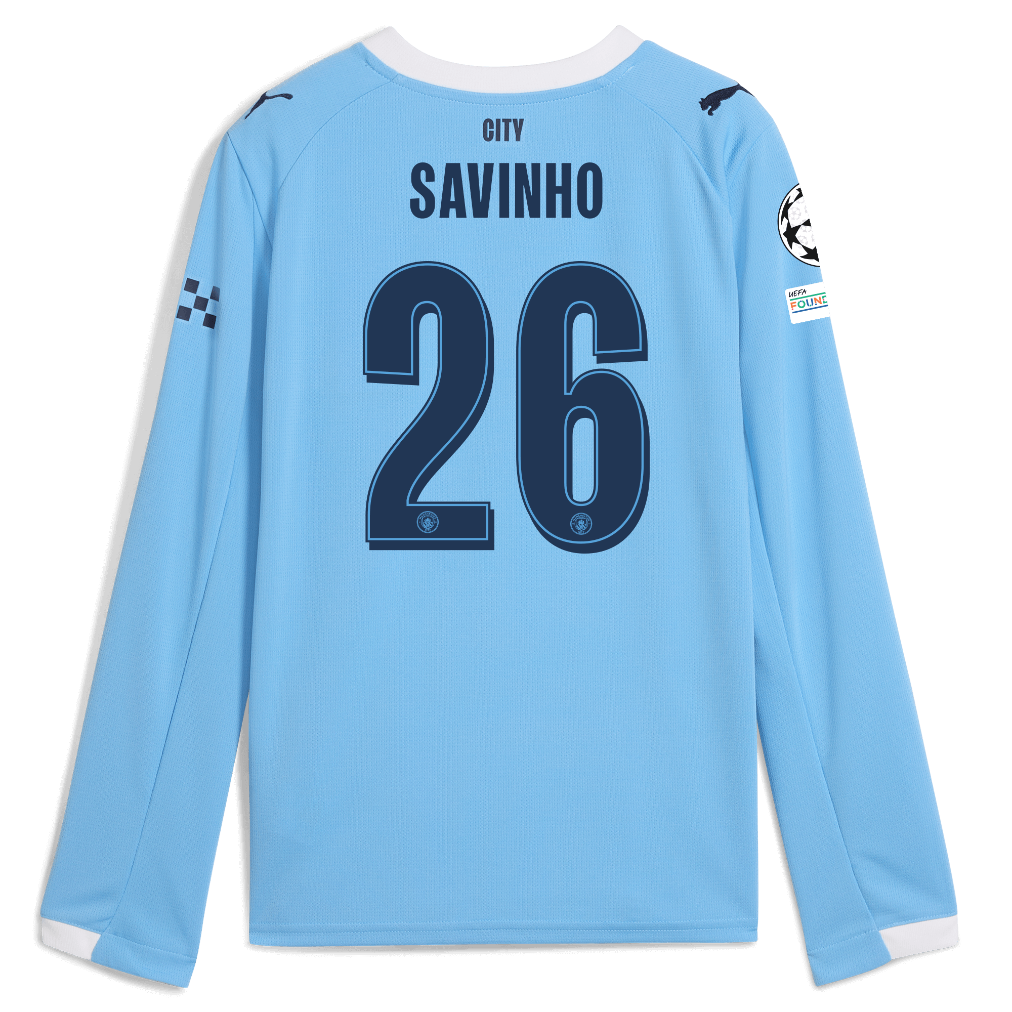 Manchester City kids manchester city man city champions league home jersey 202526 long sleeve with savinho 26 printing Shirts - Official Store