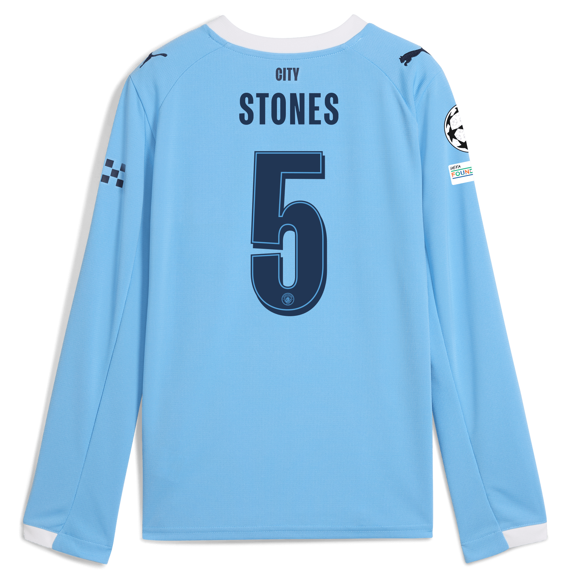 Manchester City kids manchester city man city champions league home jersey 202526 long sleeve with stones 5 printing Shirts - Official Store
