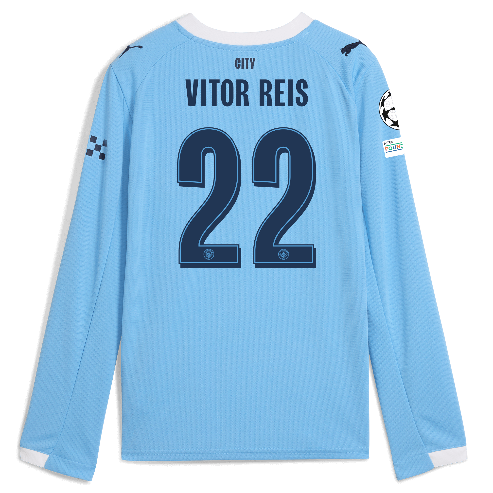 Manchester City kids manchester city man city champions league home jersey 202526 long sleeve with vitor reis 22 printing Shirts - Official Store