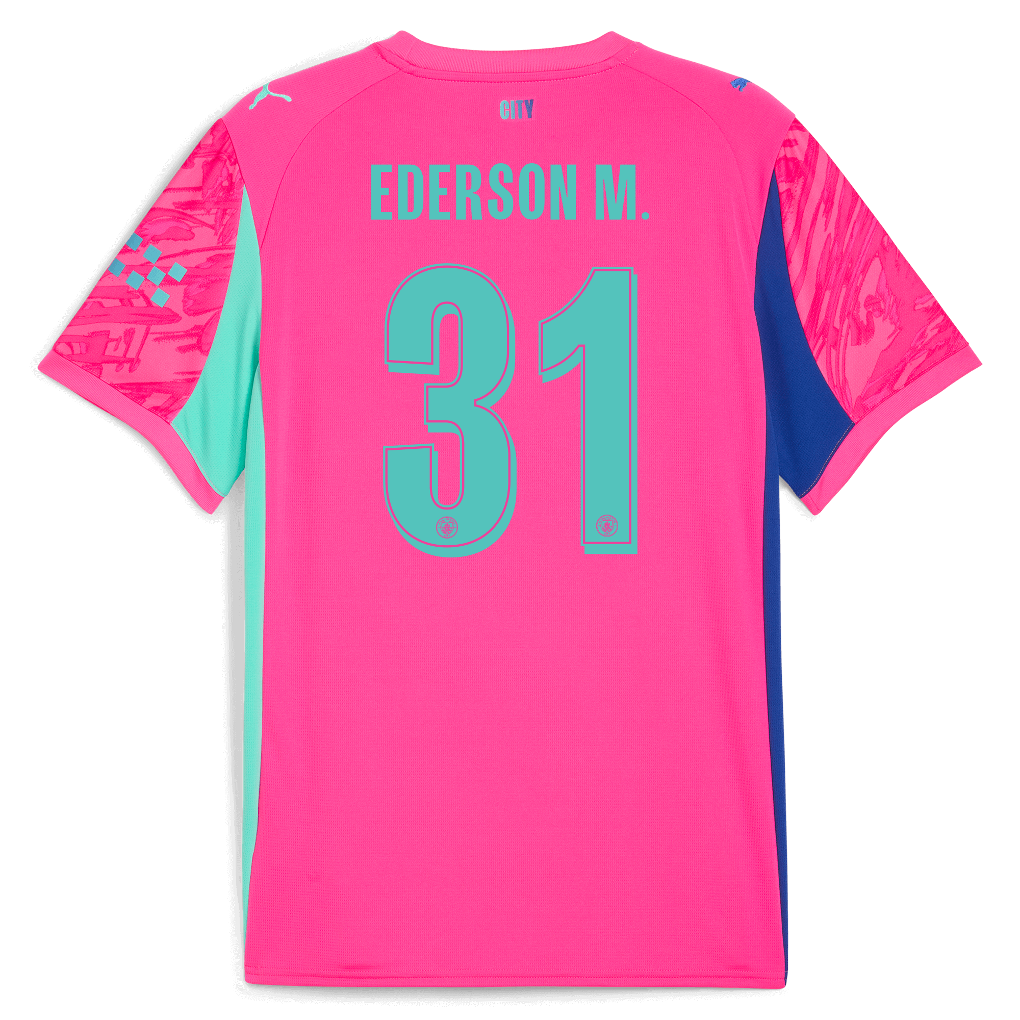 Manchester City kids manchester city man city goalkeeper jersey pink 202526 with ederson m. 31 printing Shirts - Official Store