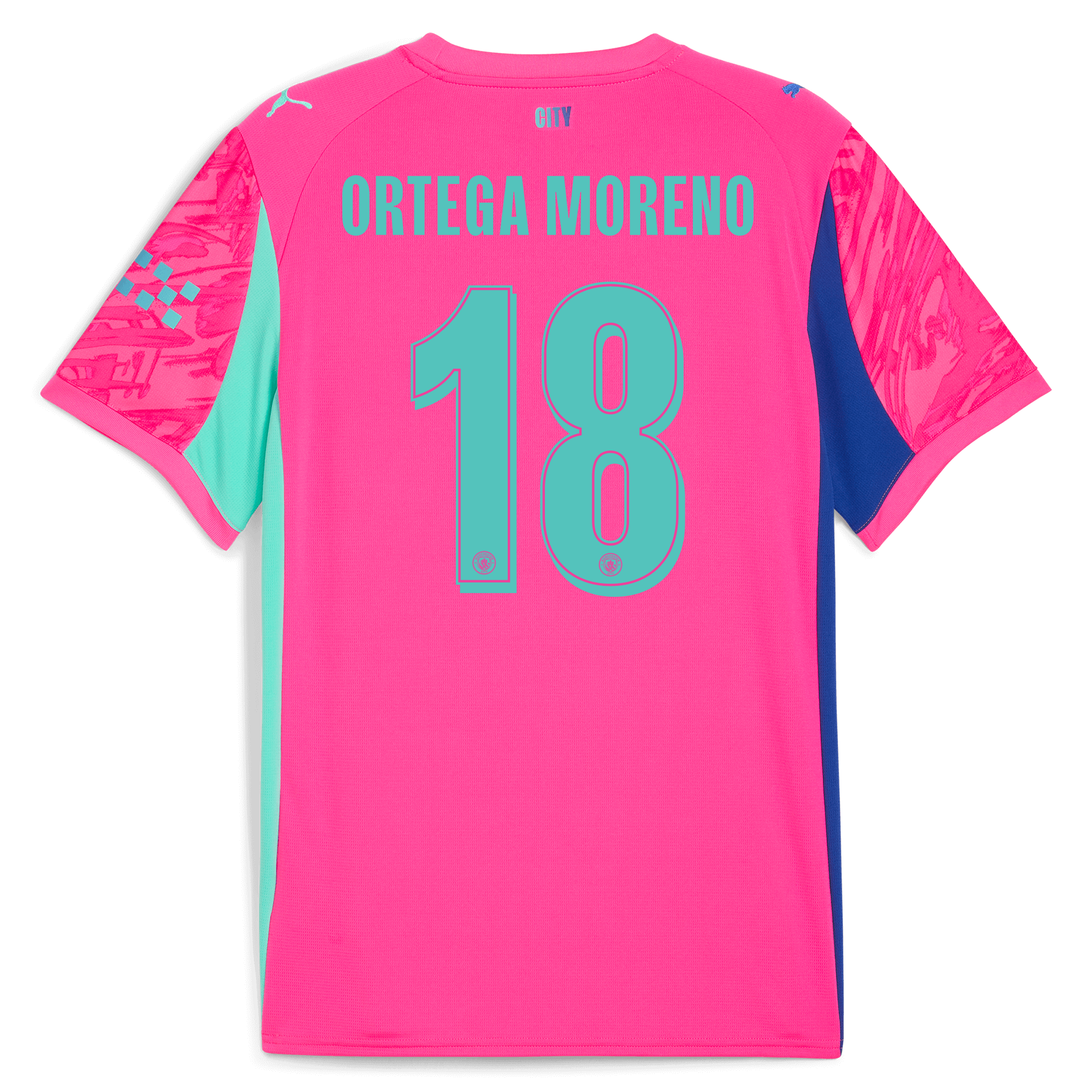 Manchester City kids manchester city man city goalkeeper jersey pink 202526 with ortega moreno 18 printing Shirts - Official Store