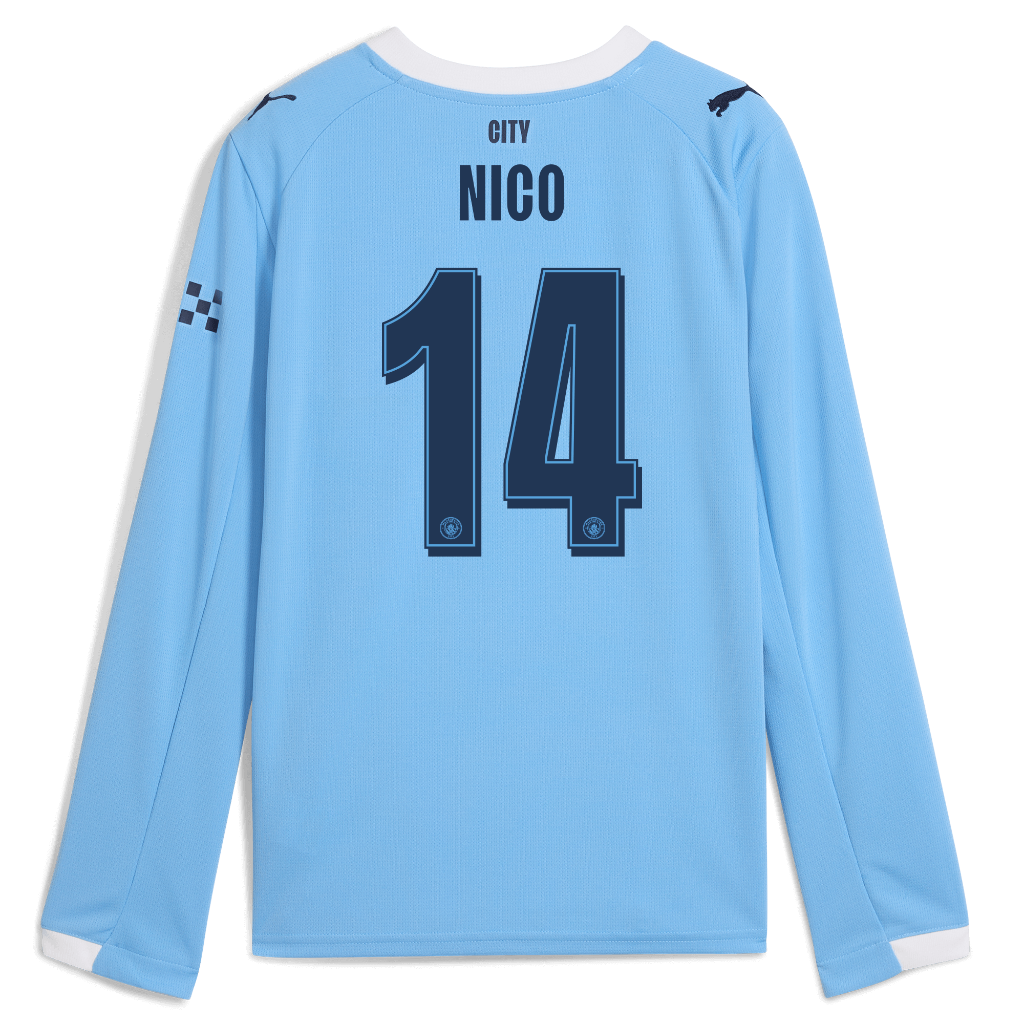 Manchester City kids manchester city man city home jersey 202526 long sleeve with nico 14 printing Shirts - Official Store