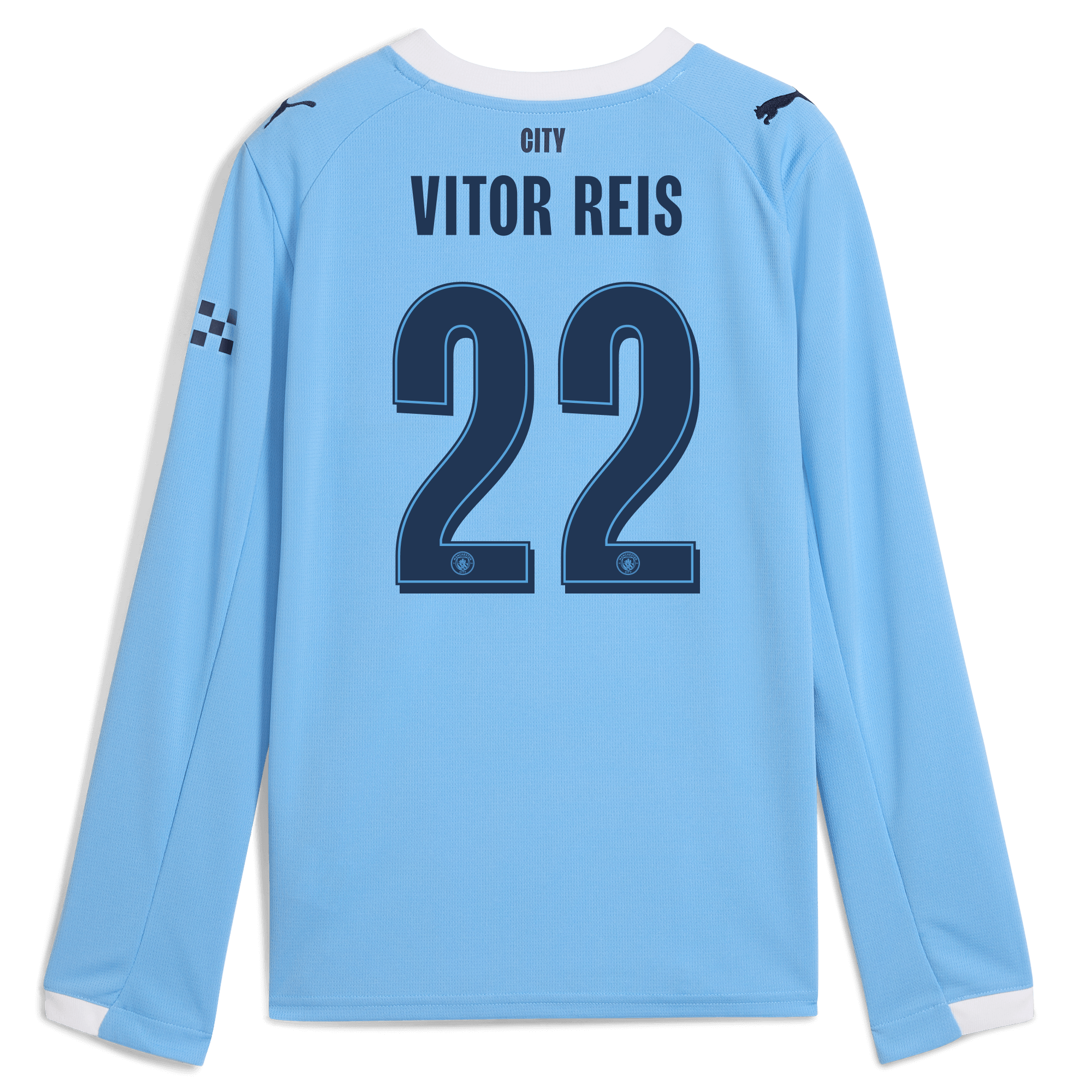 Manchester City kids manchester city man city home jersey 202526 long sleeve with vitor reis 22 printing Shirts - Official Store