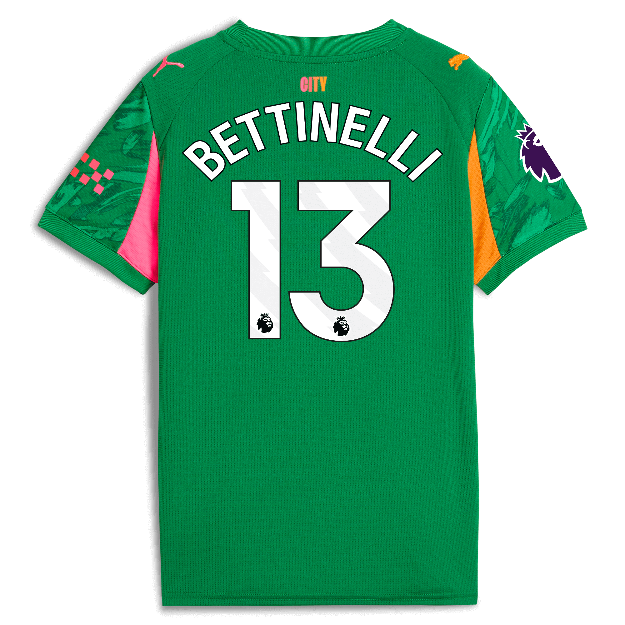 Manchester City kids manchester city premier league goalkeeper jersey green 202526 with bettinelli 13 printing Shirts - Official Store