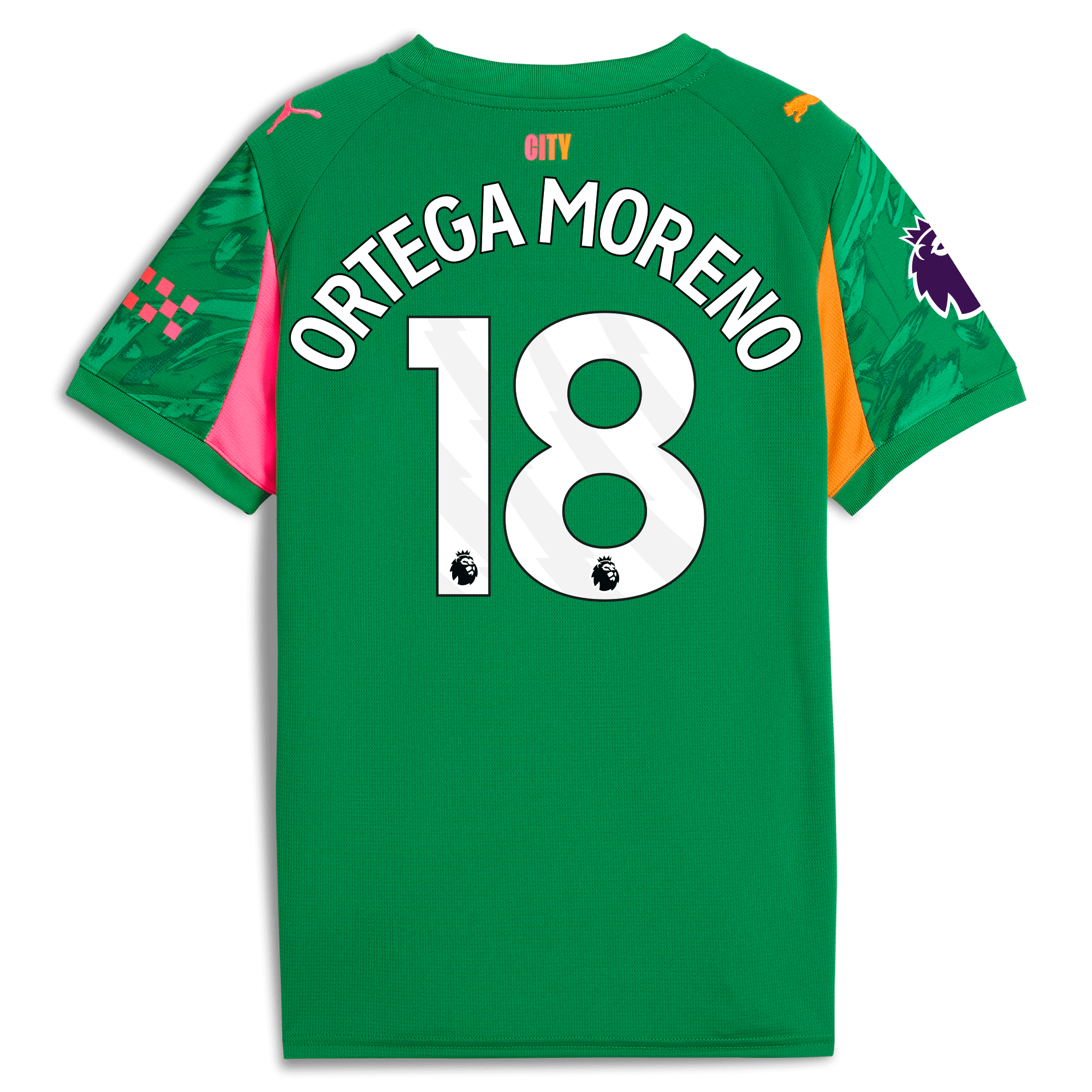 Manchester City kids manchester city premier league goalkeeper jersey green 202526 with ortega moreno 18 printing Shirts - Official Store