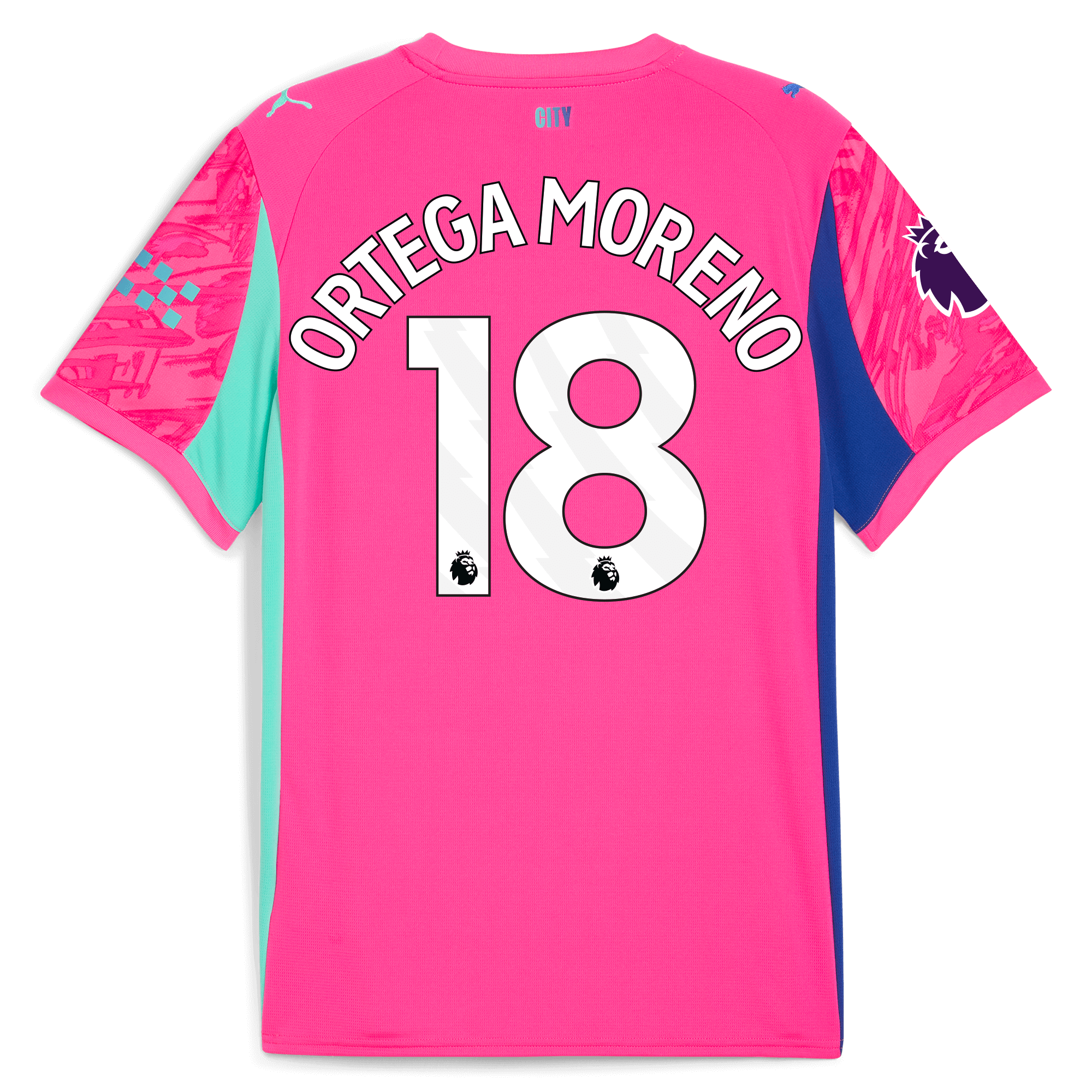 Manchester City kids manchester city premier league goalkeeper jersey pink 202526 with ortega moreno 18 printing Shirts - Official Store