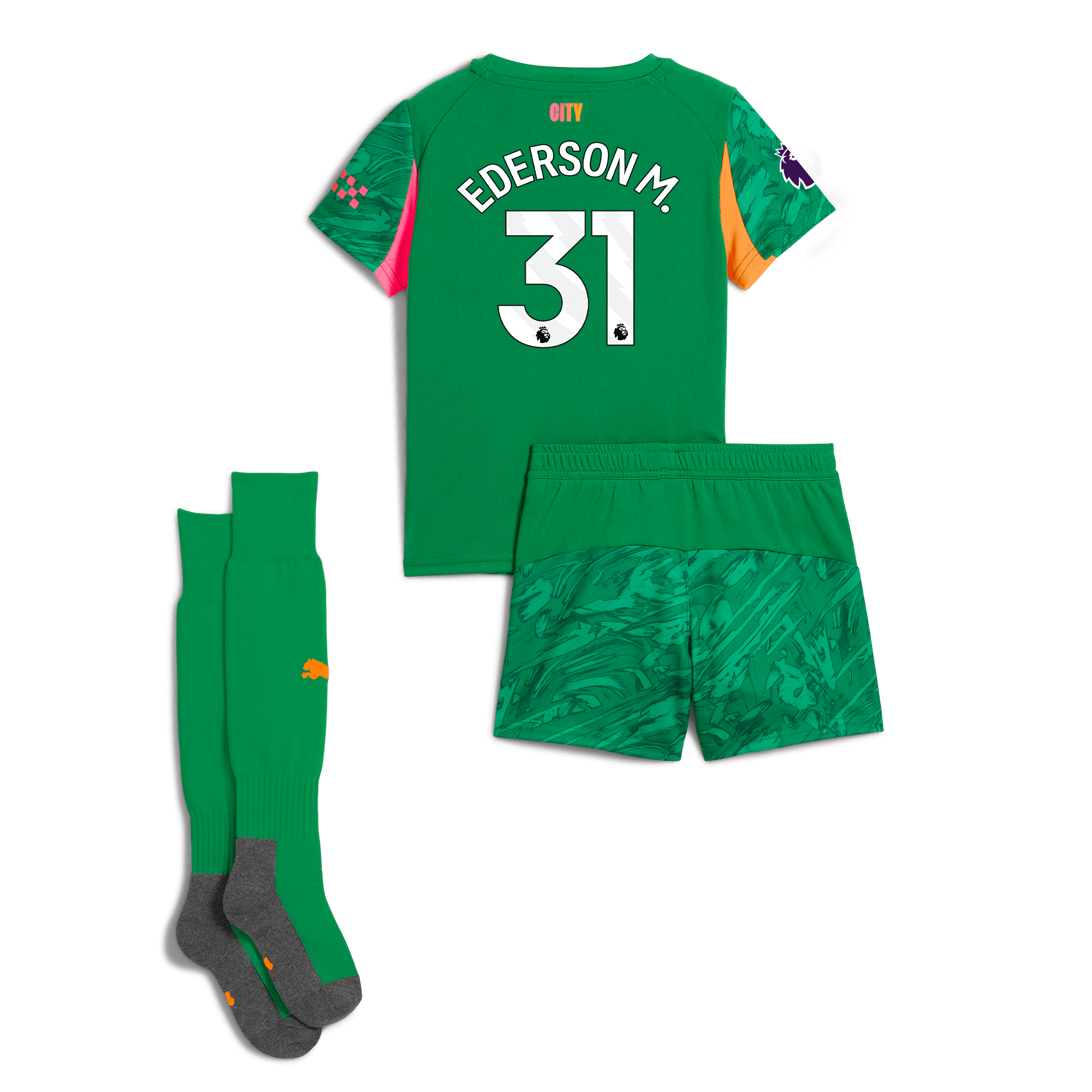 Manchester City kids manchester city premier league goalkeeper mini kit green 202526 with ederson m. 31 printing Shirts - Official Store