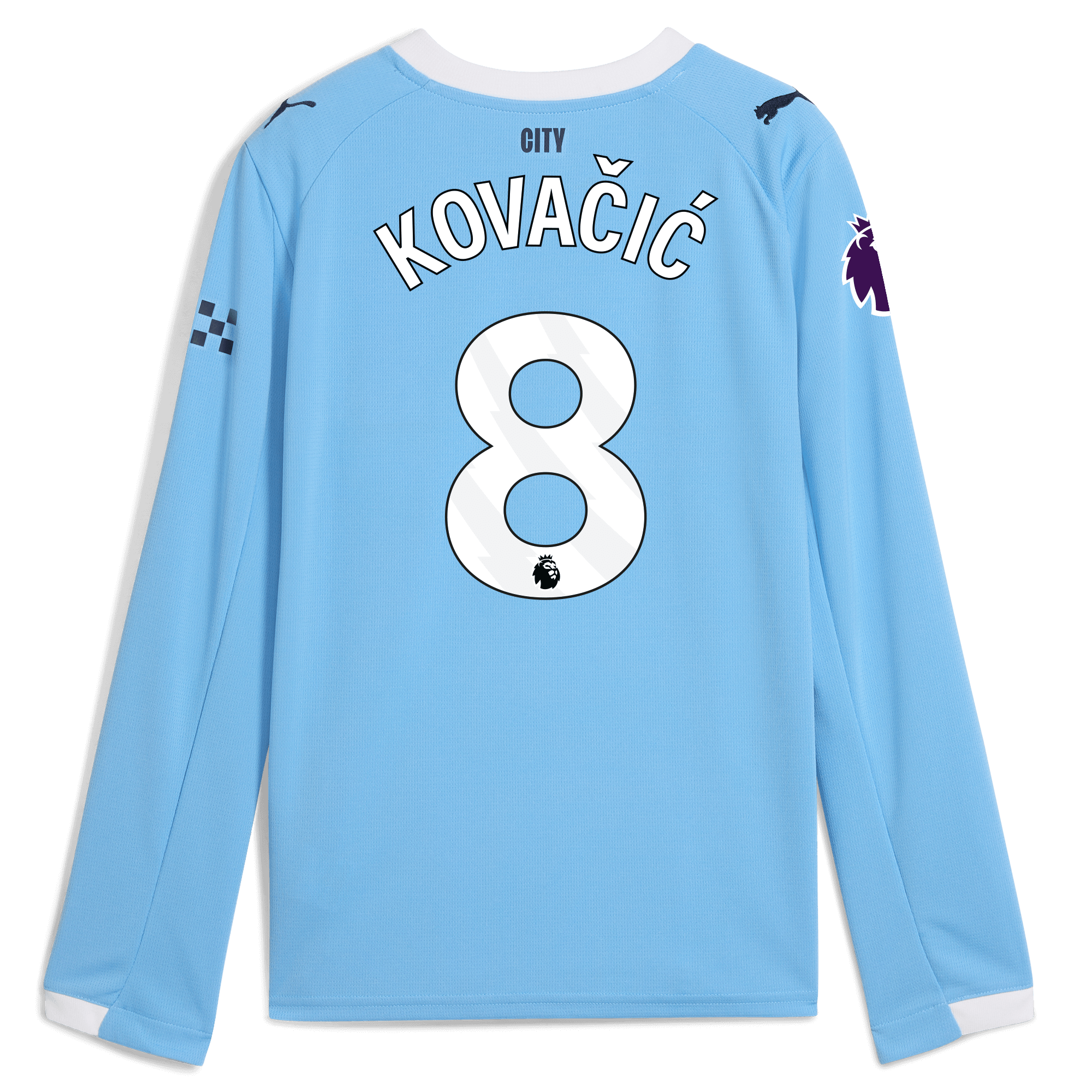 Manchester City kids manchester city premier league home jersey 202526 long sleeve with kovaČiĆ 8 printing Shirts - Official Store