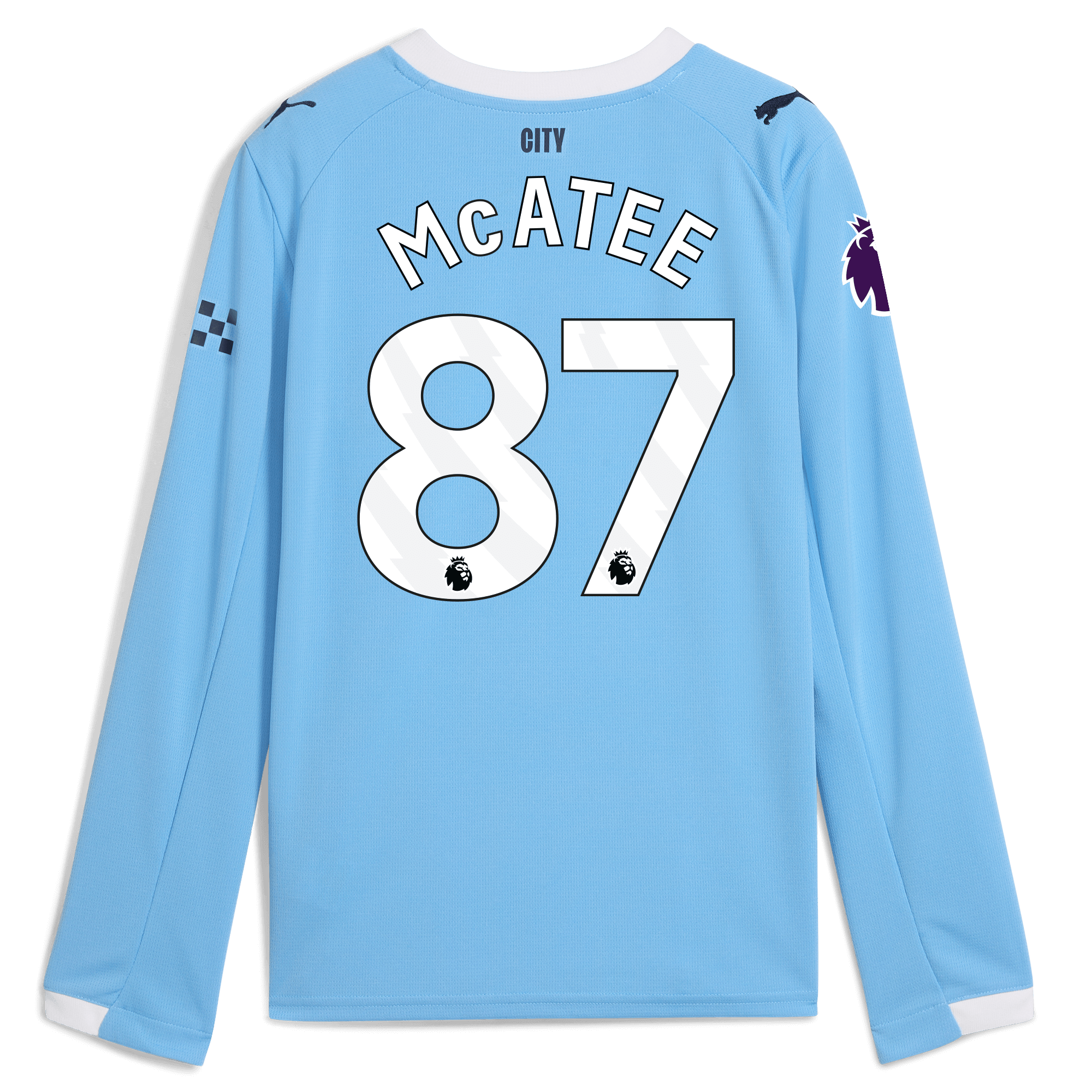 Manchester City kids manchester city premier league home jersey 202526 long sleeve with mcatee 87 printing Shirts - Official Store Manchester City kids manchester city premier league home jersey 202526 long sleeve with mcatee 87 printing Shirts - Official Store