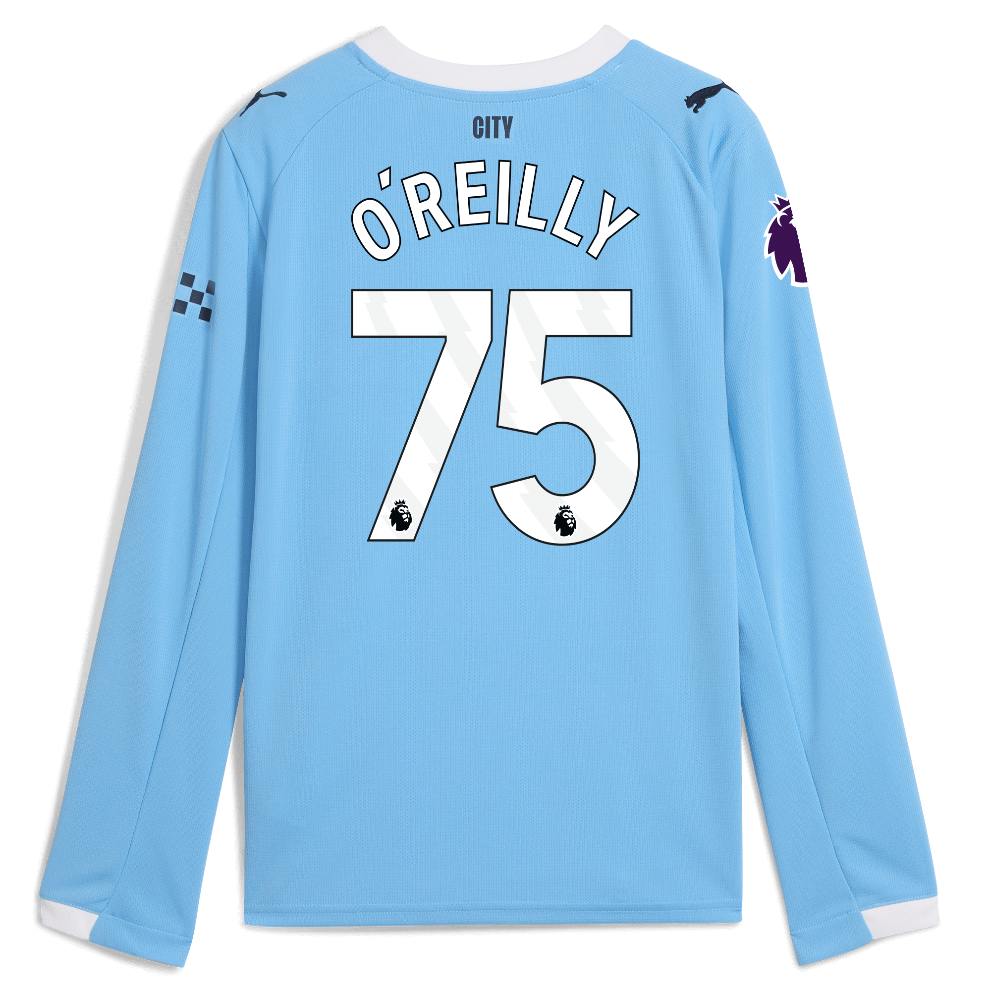 Manchester City kids manchester city premier league home jersey 202526 long sleeve with oreilly 75 printing Shirts - Official Store