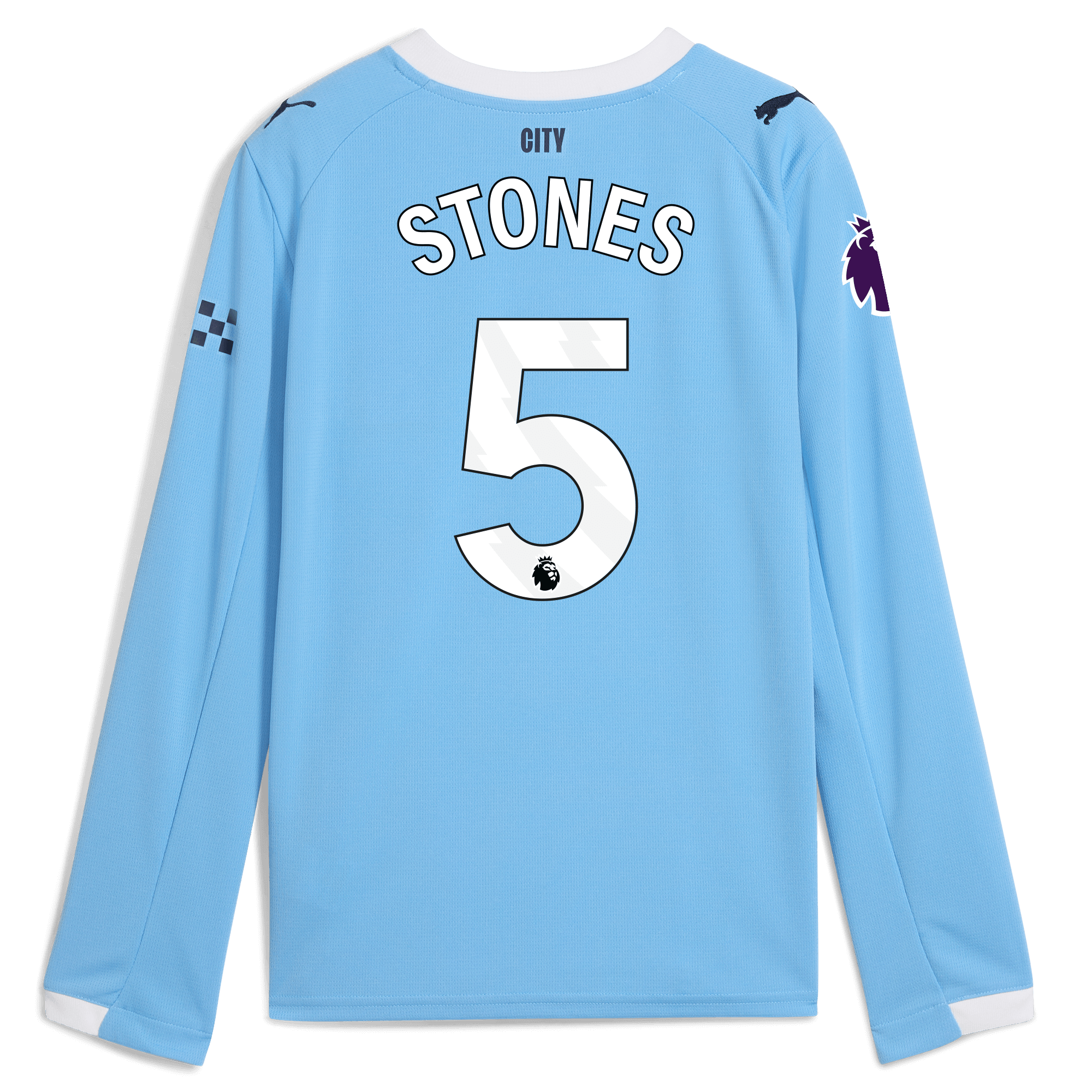 Manchester City kids manchester city premier league home jersey 202526 long sleeve with stones 5 printing Shirts - Official Store