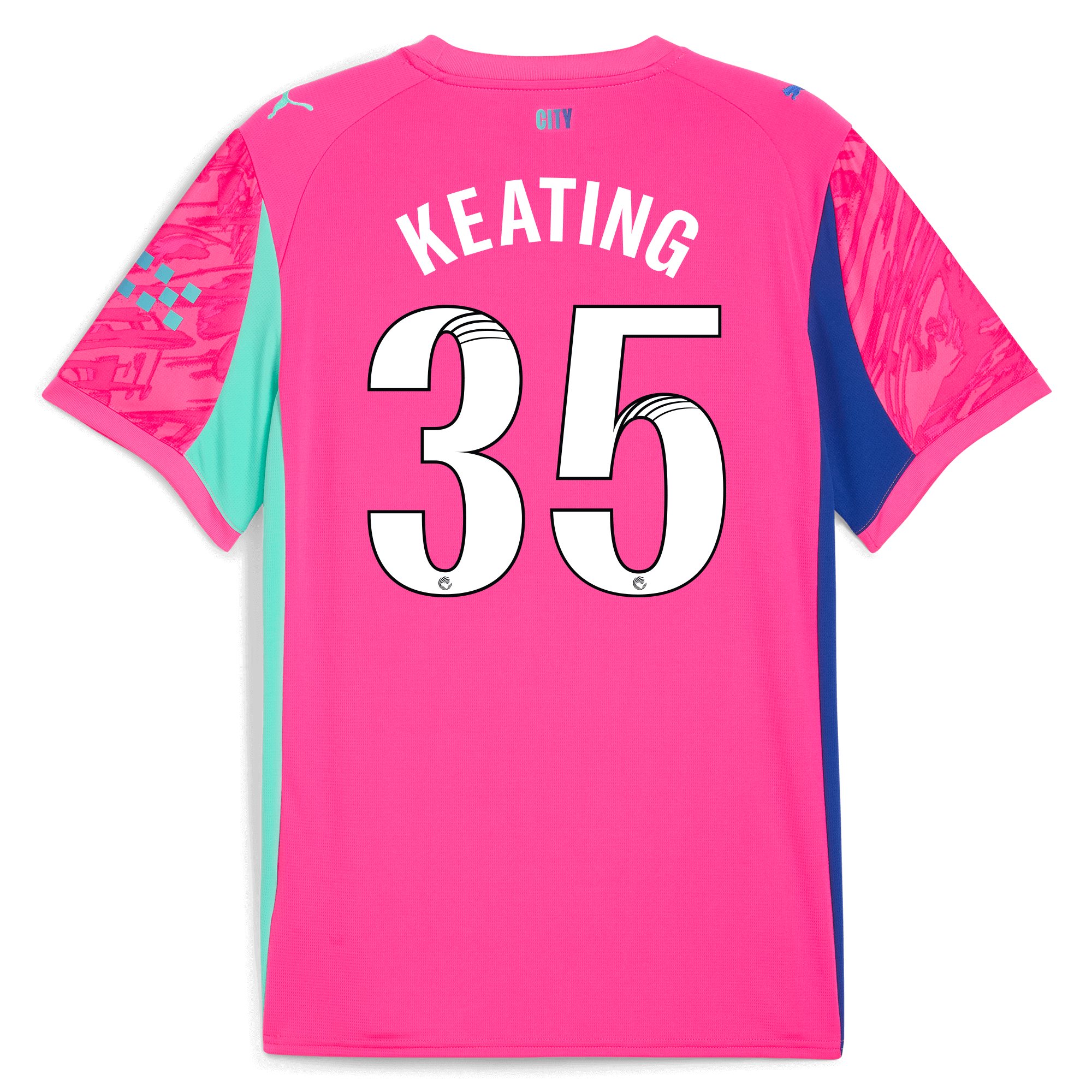 Manchester City manchester city goalkeeper jersey pink 202526 with keating 35 printing Shirts - Official Store