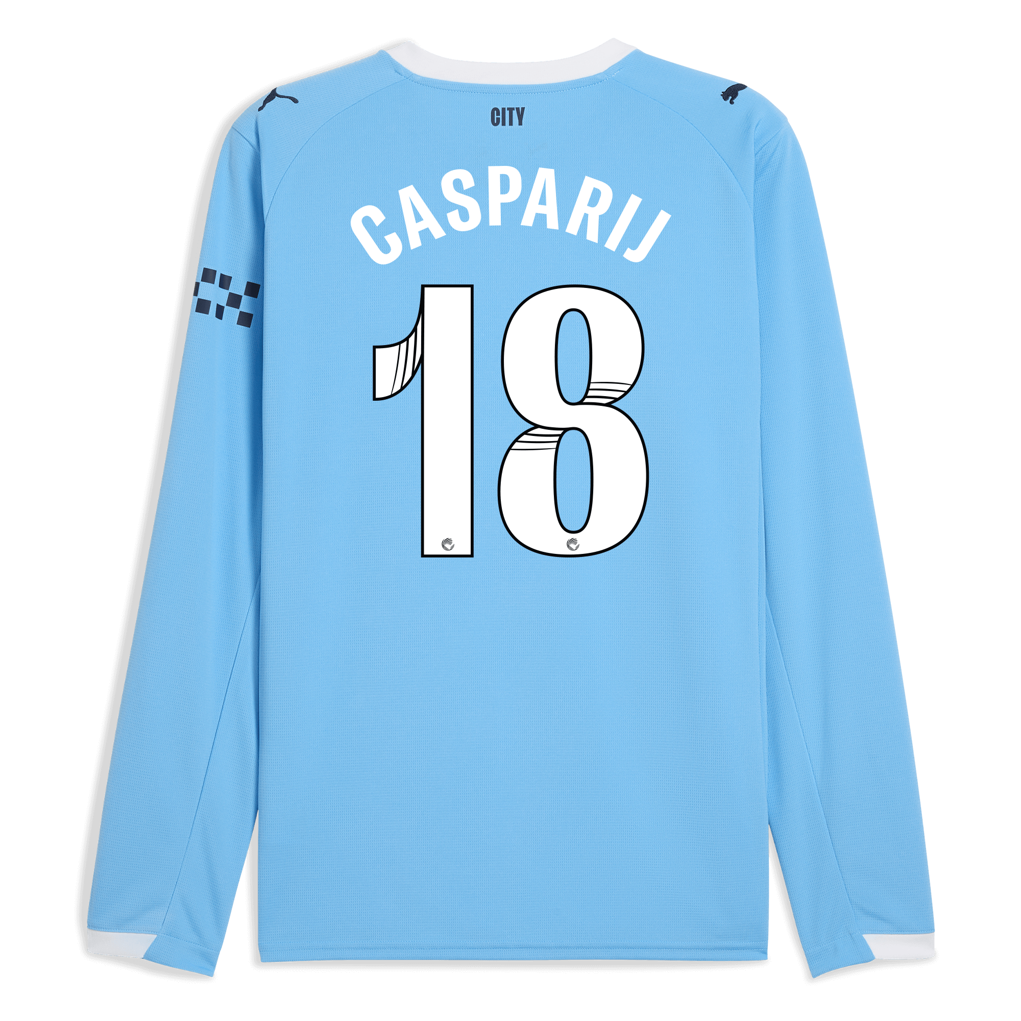 Manchester City manchester city home jersey 202526 long sleeve with casparij 18 printing Shirts - Official Store