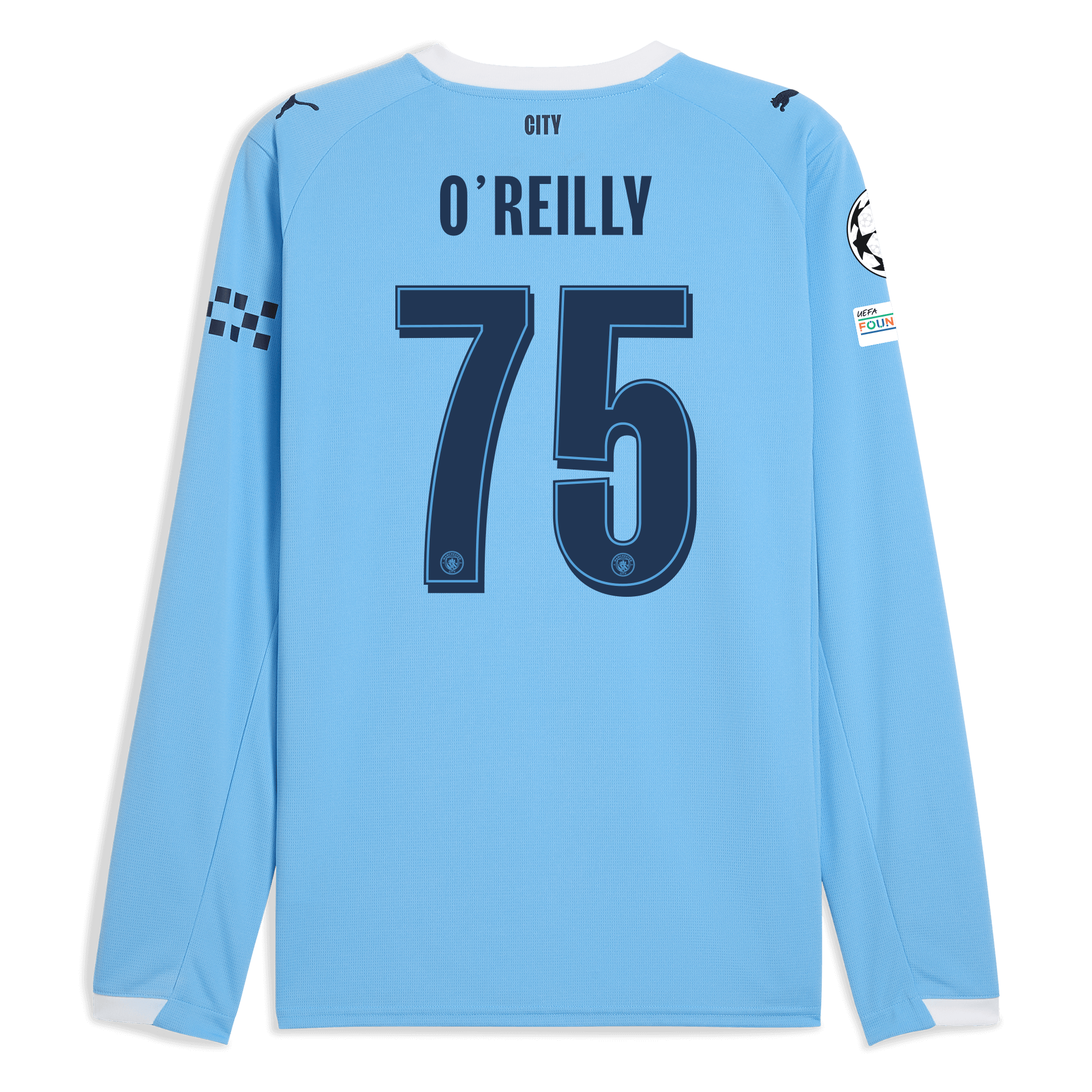 Manchester City manchester city man city champions league home jersey 202526 long sleeve with oreilly 75 printing Shirts - Official Store Manchester City manchester city man city champions league home jersey 202526 long sleeve with oreilly 75 printing Shirts - Official Store
