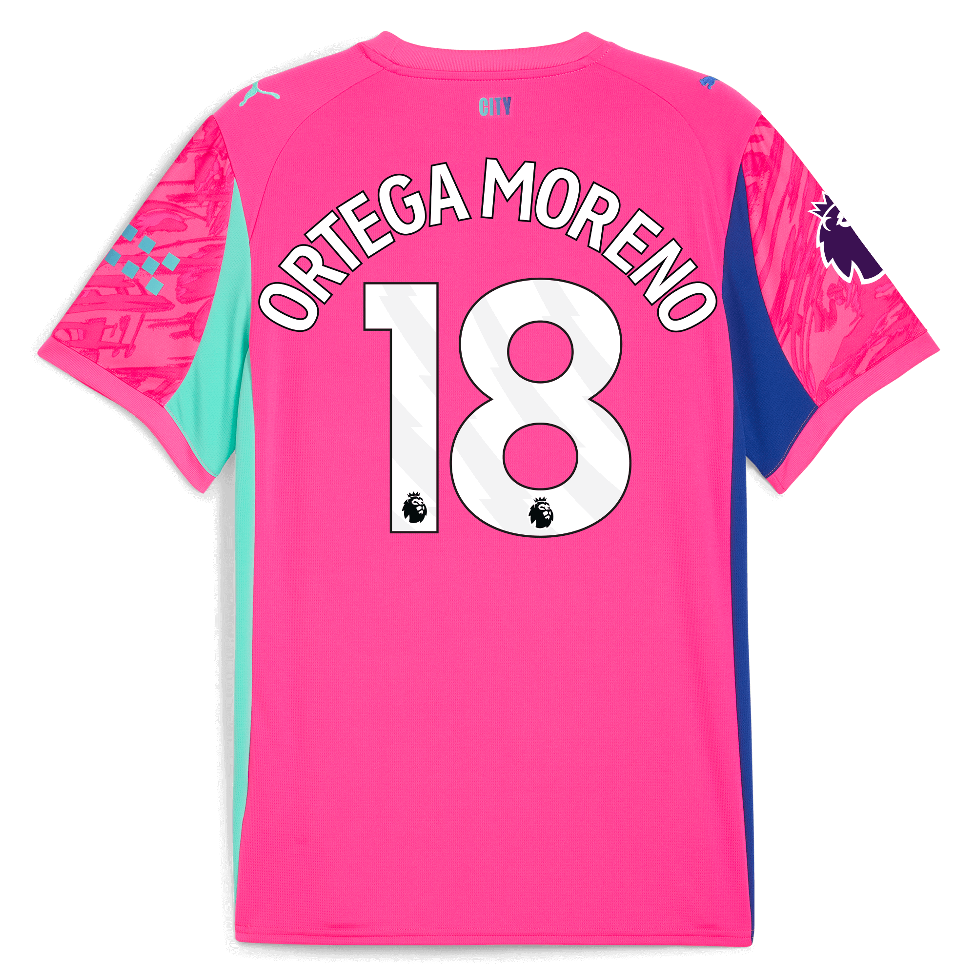 Manchester City manchester city premier league goalkeeper jersey pink 202526 with ortega moreno 18 printing Shirts - Official Store